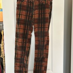 Free People Orange and Brown Plaid Pants